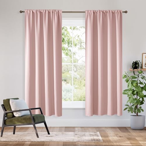 Bedroom Blackout Curtains 63 inches Long (100% Blackout - Baby Pink / 62"W x 72"L (Pack of 2))