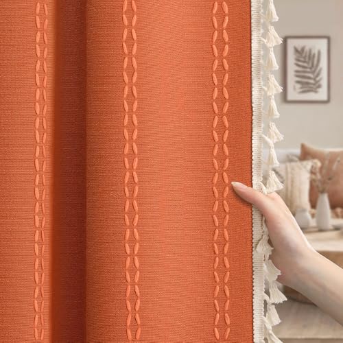 Burnt Orange 100% Boho Blackout Curtains 84 Inch 2 Panels (Burnt Orange / 52"W x 84"L (Pack of 2))
