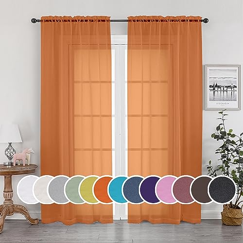 Sheer Curtains 90 Inches Long 2 Panels Set for Bedroom (Orange / 42"W x 90"L (Pack of 2))