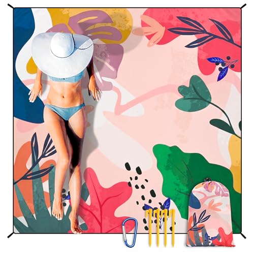Waterproof Sandproof Beach Blanket Mat for 1 (79" X 83"（1~3 person） / Colorful Print)