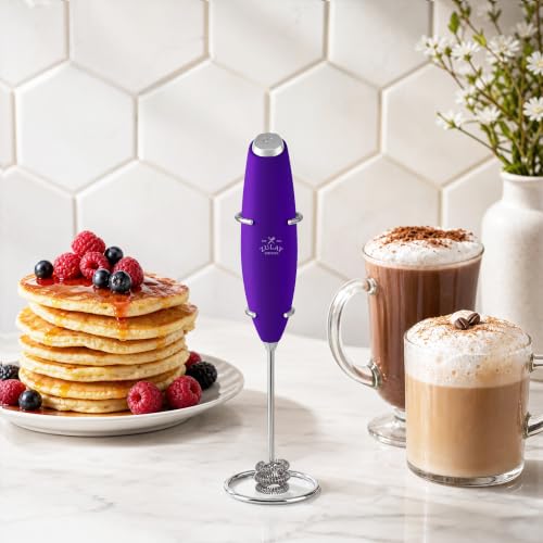 Powerful Milk Frother Wand With Duracell Batteries (Wine Purple / Triple Whisk + Batteries)