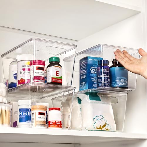 10 Pack Clear Stackable Storage Bins with Lids and Handles (L( 11"L x 7.5"W x 6"H))
