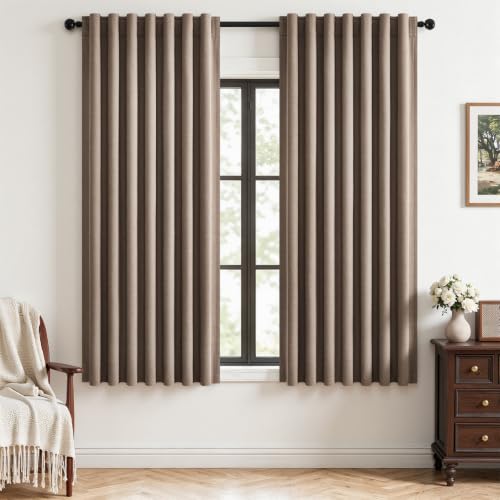 72 Inch Blackout Curtains for Bedroom Heat Blocking Linen Blended Energy Efficient Insulated Boho Farmhouse Cabin Closet Back Tab Dark Brown Bay Windows Drapes 2 Panels Set (Faux Linen / 52"W x 72"L (Pack of 2))