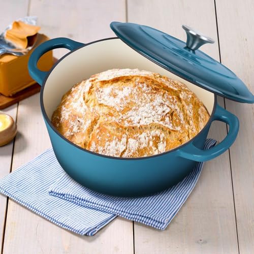 3 Qt Enameled Cast Iron Dutch Oven with Lid (3 QT-Round / Teal Mist)