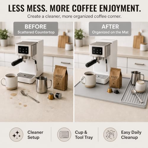 Silicone Coffee Mat 24 x 16 in with Tray (Minimal Light Gray)