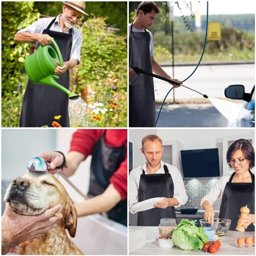 2 Pack Waterproof Dishwasher Rubber Adjustable Apron with Pockets (Black With Pockets)