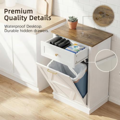10 Gallon Tilt Out Trash Cabinet with Drawer (White / 10 Gal)