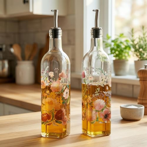 2 Pack Glass Olive Oil Dispenser Bottles with Stainless Steel Spout