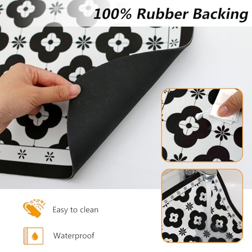Coffee Mat Dish Drying Mat Hide Stain High Absorbent Bar Mat for Countertops Easy Clean (Black Fower / 19" x 12")