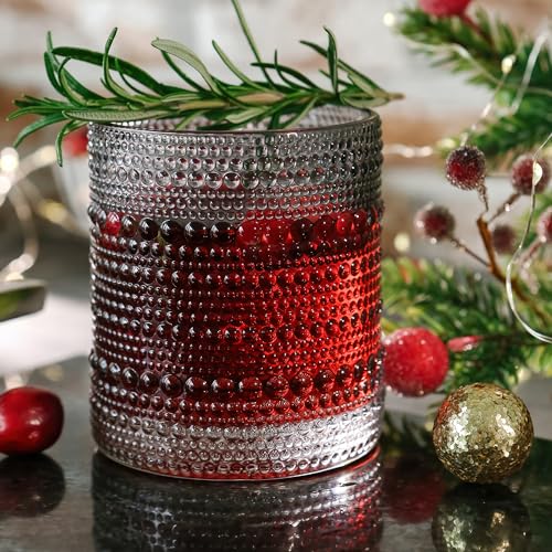 Hobnail Beaded Drinking Glasses Vintage Glassware Set (Beaded 10 oz. / Smoke Grey)