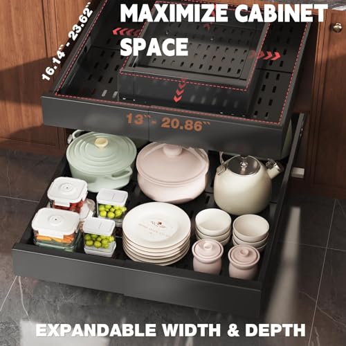 Pull Out Cabinet Organizer (Black / 13"-21"W x 17"-24"D(4Pack))