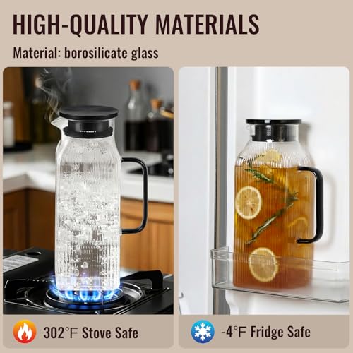 2 Liter 68 oz Square Glass Pitcher with Lid (Black)
