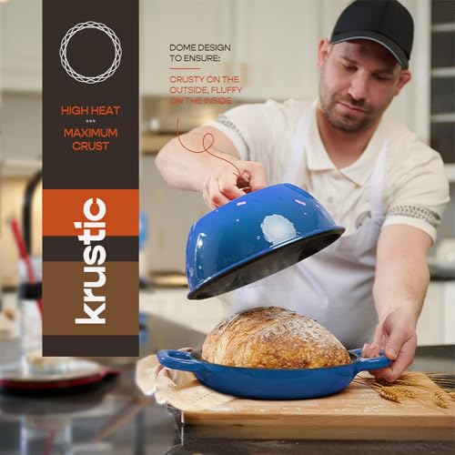 Enameled Cast Iron Dutch Oven for Sourdough Bread Baking (Blue)