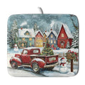 Christmas Dish Drying Mat for Kitchen Counter 18x16 Inch Xmas Red Truck Drying Mat with Absorbent Reversible Microfiber House Snowman Winter Dish Drainer Mats Rack Pad for Coffee Countertop Protector (Red Truck / 18" x 16")