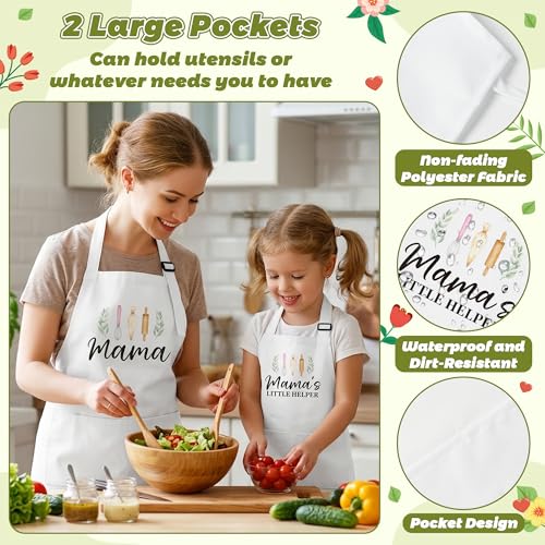 R HORSE 2Pcs Adults Kids Matching Apron Set (White Mama)