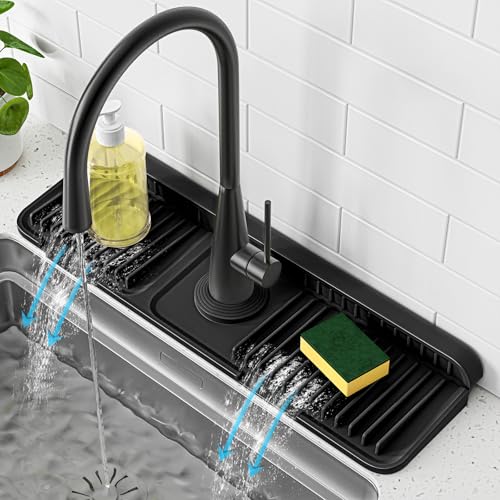 17.7 Inch Faucet Mat for Kitchen Sink Splash Guard (Black / 17.7" x 5.5")