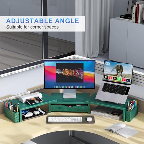 Dual Monitor Stand Riser With Drawer and 2 Pen Holders (Green)