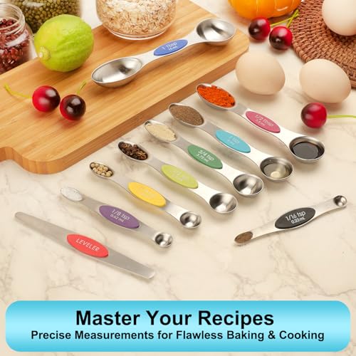 Magnetic Measuring Spoons Set of 9 with Leveler (Multicolor)