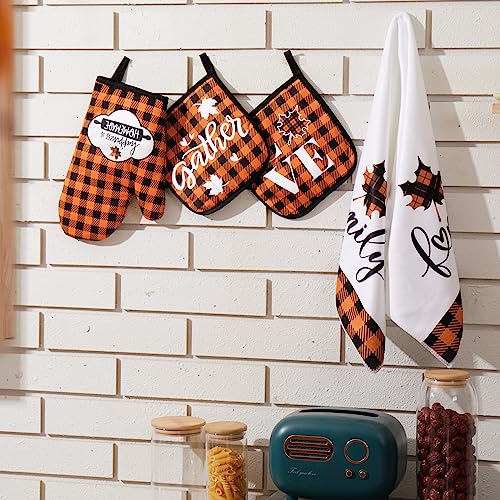 5 Pcs Fall Kitchen Towels Pot Holders and Oven Mitts Set