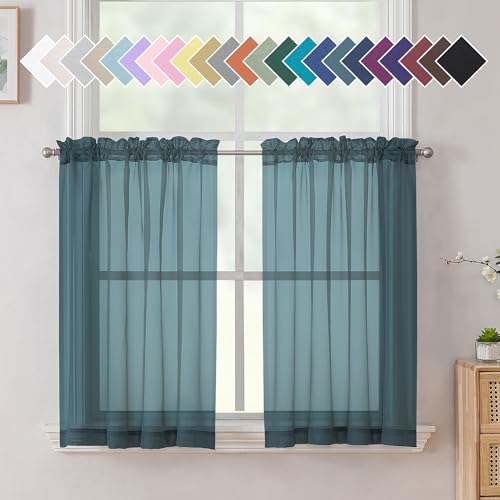 Dusty Blue Sheer Curtains 36 inches Long (40"W x 36"L (Pack of 2) / Dusty Blue)