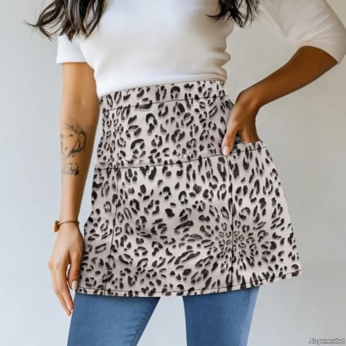 Waist Apron with 3 Pockets (Gray Leopard Print)