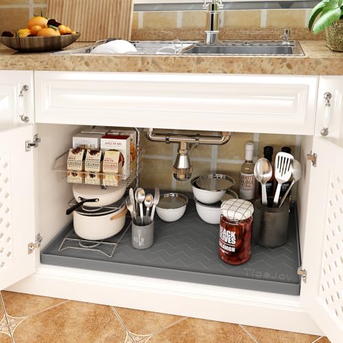 Under Sink Mats for Kitchen Waterproof 22" x 19" (Black / 19"W x 22"L)