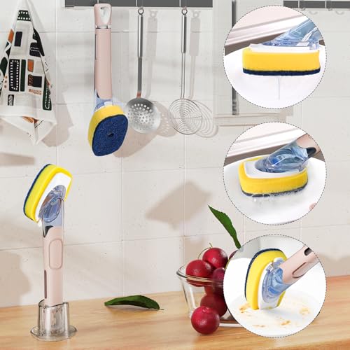 Dish Brush with Soap Dispenser (Pink)
