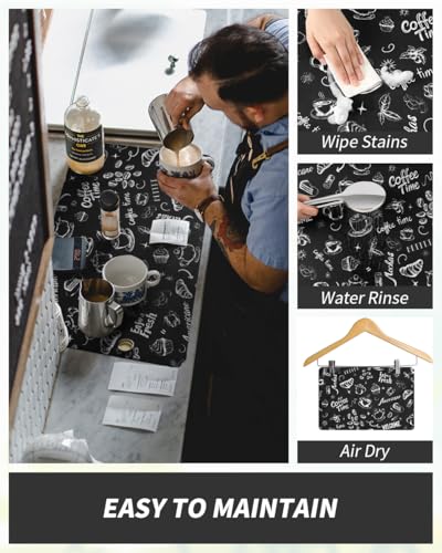 Coffee Mat Hide Stain Rubber Backed Absorbent Dish Drying Mat for Kitchen Counter (BLACK INK / 12"x19")