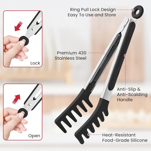 Pasta Tong Spaghetti Tongs (9"-Black)