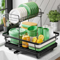 Dish Drying Rack for Kitchen Counter (Black / 12''W x 15.5''L - 2 Tiers)