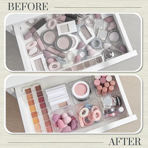 SimpleSort 6 Piece Stackable Clear Drawer Organizer Set (3x3x2" (Set of 6))
