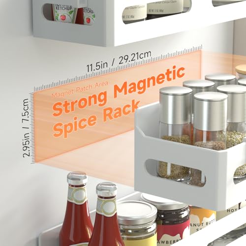 2 Pack Magnetic Spice Rack for Refrigerator with Hooks (White / 2 Pack)