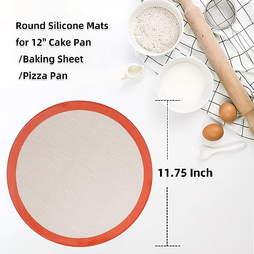 Round Silicone Baking Mats for 12 Inch Pizza Pan (Bright Orange / 11.8"L x 11.8"W)