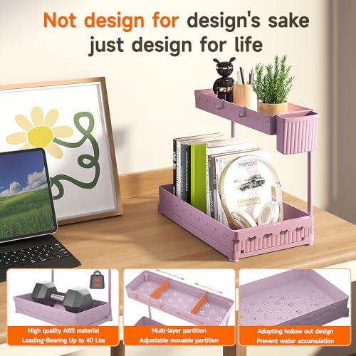 3-Pack 2-Tier L-Shaped Under Sink Organizers with Sliding Drawers (Pink / 14.85 Inch)
