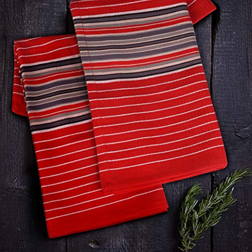 Kitchen Towels Waffle Stripes Dish Towels for Kitchen Cherry Red Set of 6 Kitchen Towels Highly Absorbent Cotton Over Sized 20X30 in with Mitered Corners Kitchen Hand Tea Towels (20" x 30" (Set of 6) / 061 Red - Stripes)