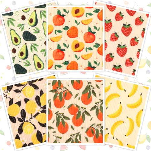 Swedish Dish Cloths for Kitchen (6 Pack-fruits)