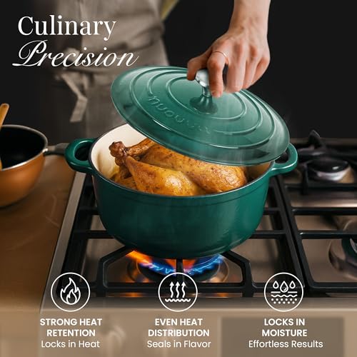 Cast Iron Dutch Oven with Lid (Dark Green / 5-Quart - Deep)