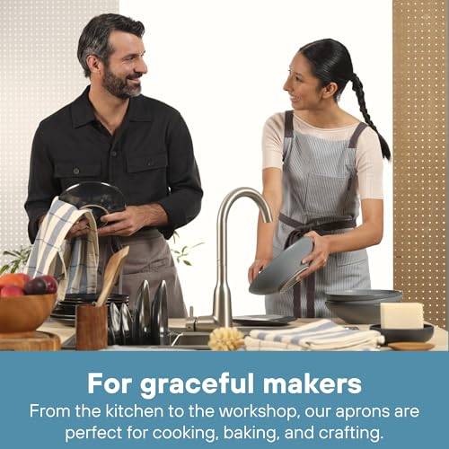 Chef Aprons for Women with Pockets (Blue Pinstriped)