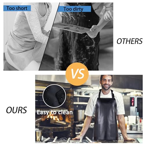 2 Pack Waterproof Dishwasher Rubber Adjustable Apron with Pockets (Black With Pockets)