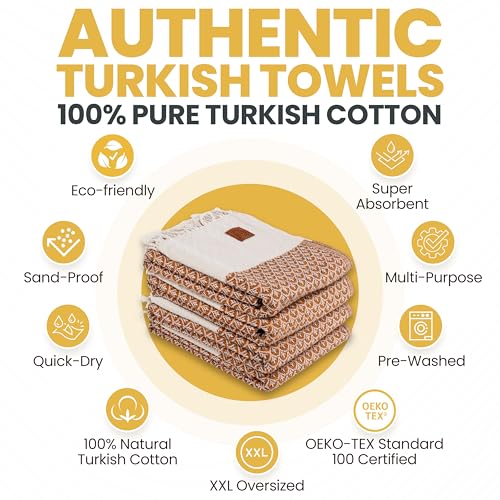 Gold CASE Turkish Beach Towel Set of 4 (Orange / 67x38"-Helen)
