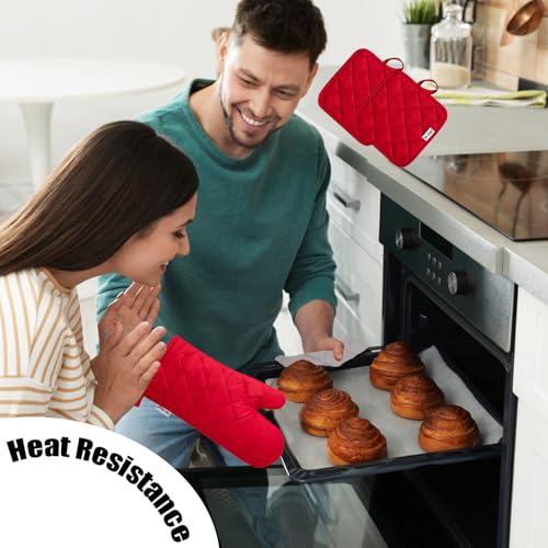 Oven Mitts and Pot Holders Sets (Red)