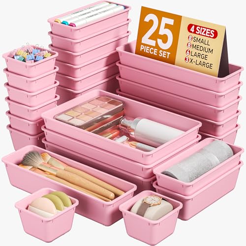 25 PCS Plastic Drawer Organizers Set (Pink)