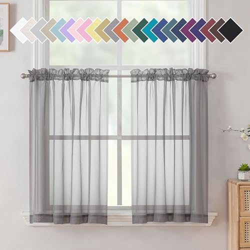 Charcoal Grey Sheer Curtains 36 inches Long 2 Panels Set (40"W x 36"L (Pack of 2) / Charcoal Grey)
