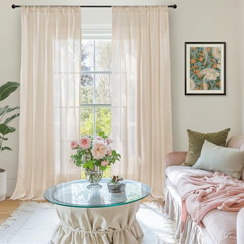 Linen Curtains 84 Inch Length for Living Room Windows (Natural / 38"W x 84"L (Pack of 2))