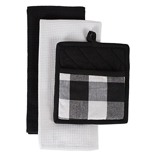 Buffalo Check Kitchen Collection (Potholder & Dishtowel / Black & White)