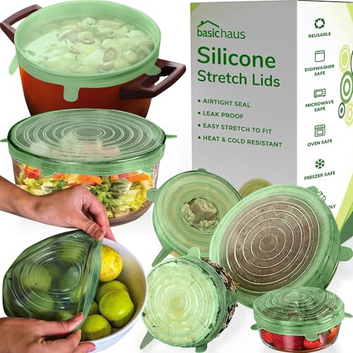 Reusable Silicone Stretch Lids for Food Storage in Fridge (Light Green Stretchy Lid Set)