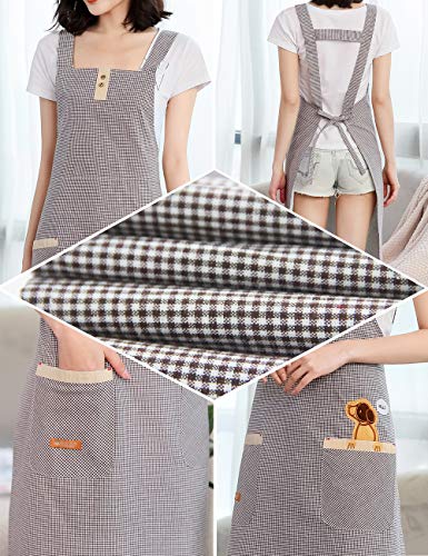100% Cotton Cute Gingham Apron with Pockets (#2 Korean Style Coffee Gingham Doggy)