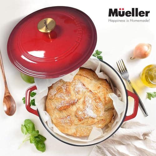 MUELLER HOME 7.5 QT Enameled Cast Iron Dutch Oven (7.5 Quart -Round / Red)