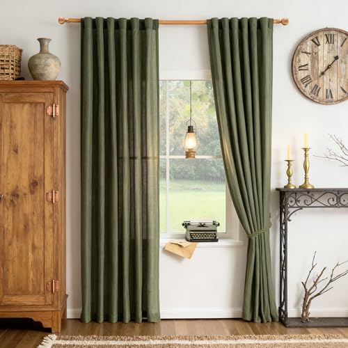 Curtains for Living Room 84 Inches Long Semi Sheer Light Filtering Privacy Drapes Linen Look Textured Boho Home Decor (50"W x 84"L (Pack of 2) / Olive Green-new)