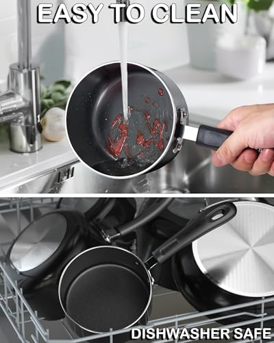 Basic 1 Quart Nonstick Saucepan with Glass Lid (1 Quarts / Black)